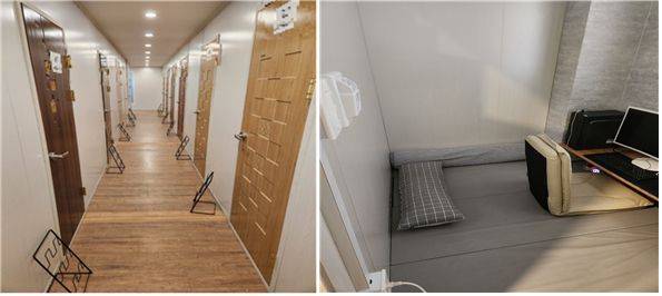 지난 3일 제주도 자치경찰단 현장 단속에서 청소년보호법 위반 혐의로 적발된 변종 룸카페 내부. 고시원 형태의 방 내부에는 매트가 깔려 있고, 컴퓨터와 TV가 놓여 있다. /자치경찰단 제공