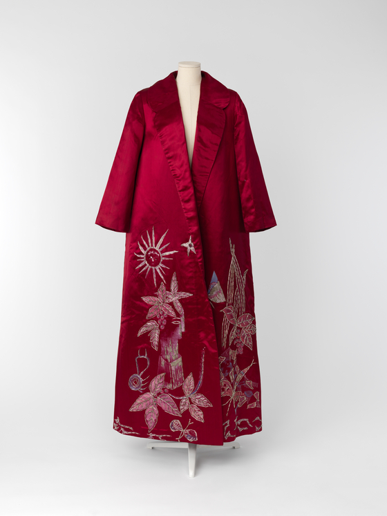 Choi Kyung-ja's elegant 1963 red silk evening coat [SEOUL MUSEUM OF CRAFT ART]
