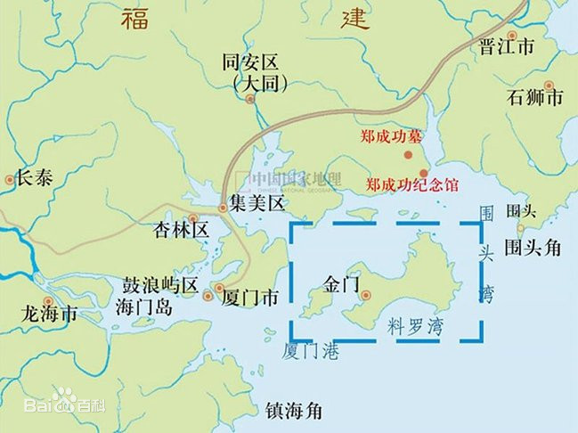 중국 본토 사먼시와 인접한 대만 진먼다오 위치. 바이두백과 캡처