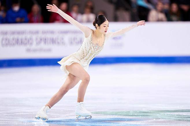 ▲ 2023 ISU 4대륙선수권대회 여자 싱글 프리스케이팅에서 경기를 펼치는 이해인 ⓒ연합뉴스/AP