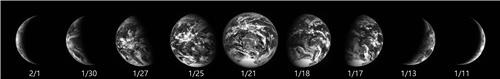 다누리가 한달간 촬영한 지구 위상변화 사진 [과학기술정보통신부 제공. 재판매 및 DB 금지]