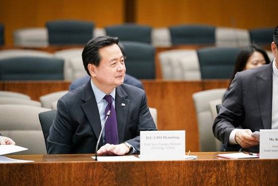 조현동 외교부 제1차관이 13일(현지시간) 워싱턴 DC에서 열린 한미일 외교차관 협의회에 참석해 있다. 주미 한국대사관 제공