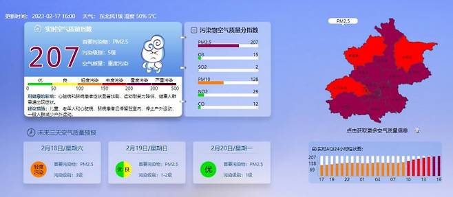 베이징 환경보호 관측센터 발표 자료. 사진=베이징 환경보호 관측센터 홈페이지 캡처