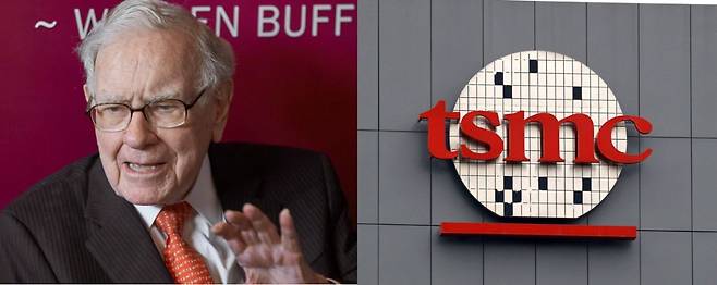 워런 버핏 버크셔 해서웨이 회장과 TSMC 로고[AP, 로이터]