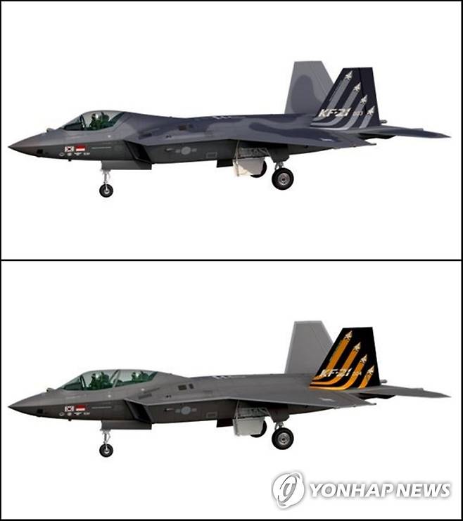 초음속전투기 KF-21 4호기 비행 성공…첫 복좌 시제기 (서울=연합뉴스) 방위사업청이 한국형 초음속전투기 KF-21 시제 4호기가 경남 사천에 있는 제3훈련비행단에서 34분 동안 비행, 최초 비행에 성공했다고 20일 밝혔다. 4호기는 기존 1~3호기와 달리 첫 복좌 시제기다. 사진은 KF-21 시제 3호기 단좌기(위)와 시제 4호기 복좌기. 2023.2.20 [방위사업청 제공. 재판매 및 DB 금지] photo@yna.co.kr