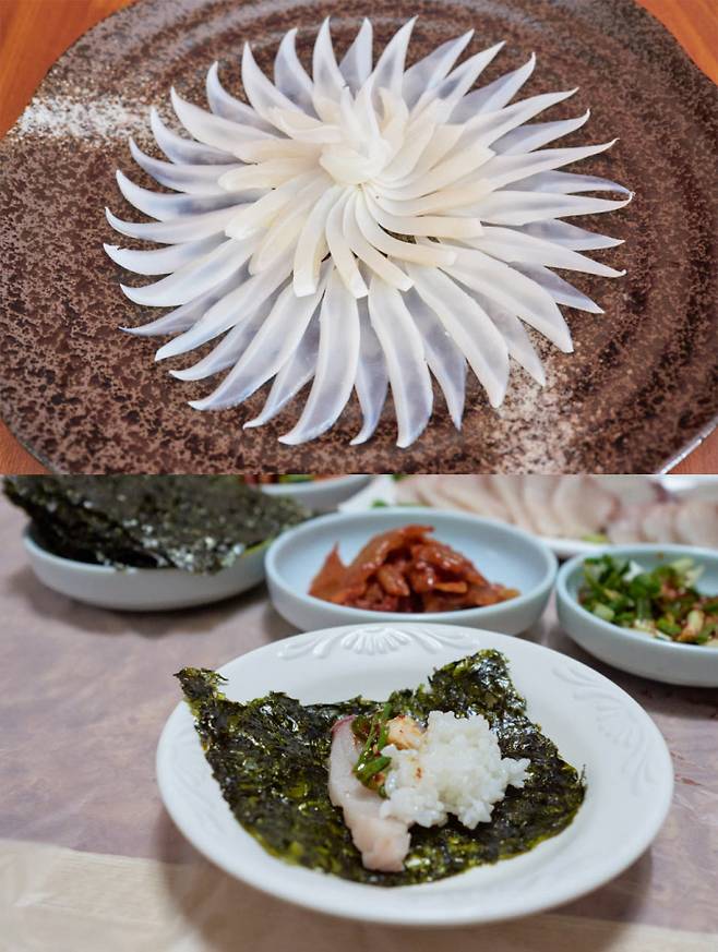 무늬오징어(위 사진), 영일만식당 삼치회