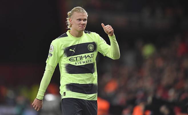 26일 열린 잉글랜드 프리미어리그 25라운드 본머스와의 경기에서 멀티골을 터뜨린 맨체스터 시티 공격수 엘링 홀란 사진=EPA/연합뉴스