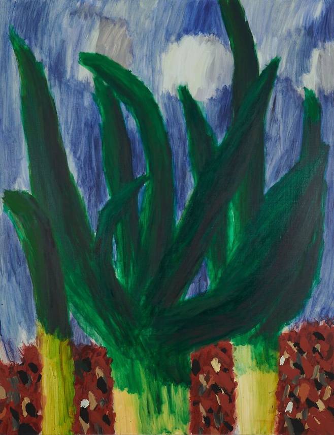 문규화_파 꽃 Green onion flower_2021_Acrylic on linen_145.5x112.1cm. [사진제공 = 갤러리에스피]