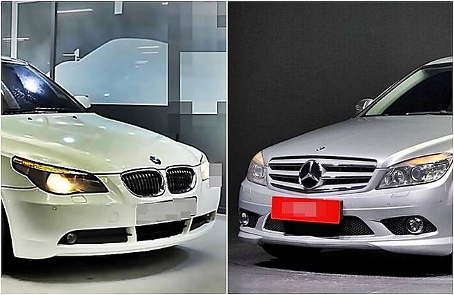 100만원대 BMW 5시리즈(왼쪽)와 400만원대 벤츠 C클래스 [사진출처=엔카닷컴]