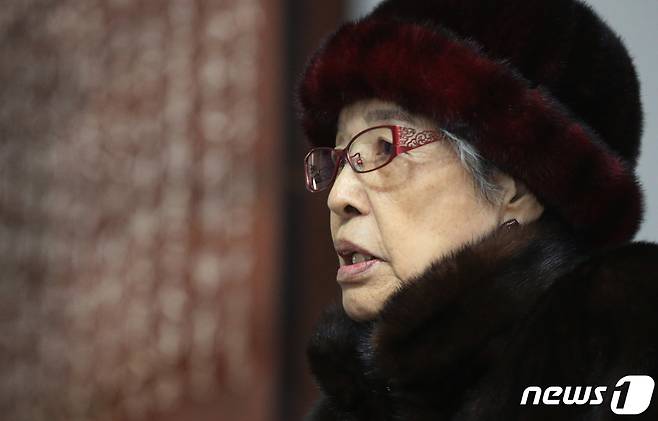 단재 신채호 선생의 며느리인 이덕남 여사가 21일 충북 청주시 단재 신채호 사당에서 뉴스1과 인터뷰를 하고 있다. 2023.2.21/뉴스1 ⓒ News1 김용빈 기자