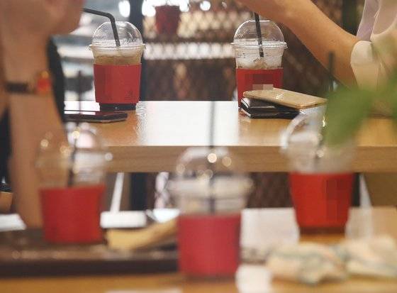 서울 시내 한 카페 내에서 고객들이 일회용 컵을 이용하고 있다. 연합뉴스
