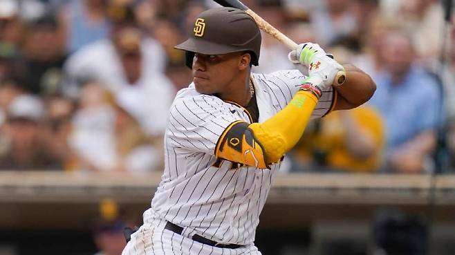 도미니카공화국 간판타자 후안 소토가 장딴지 부상으로 시범경기에 결장하고 있어 WBC 출전 여부에 관심이 모아지고 있다. AP연합뉴스