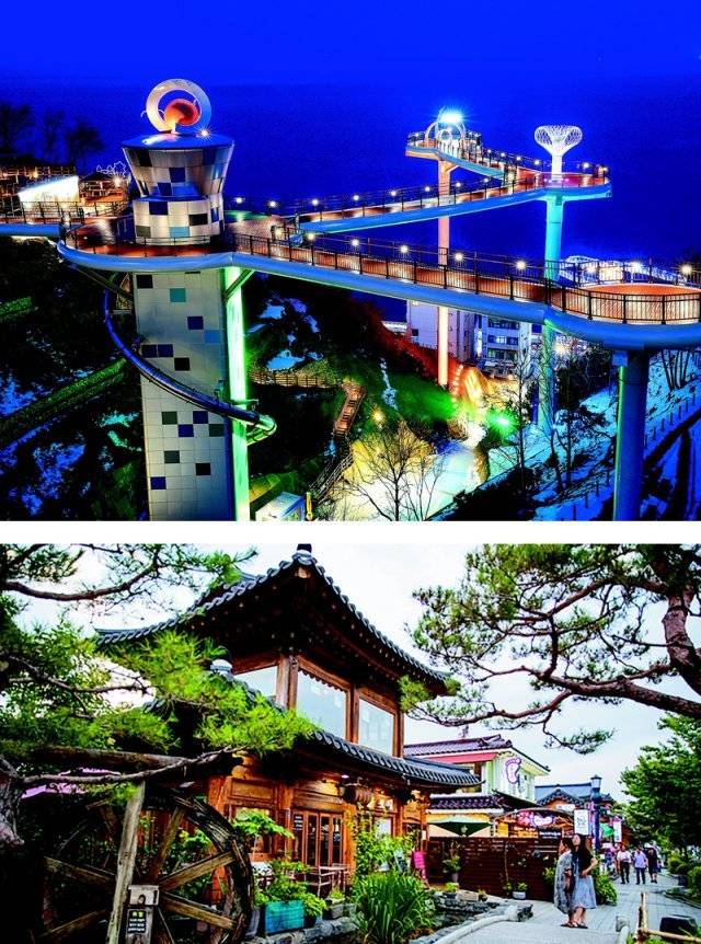 문화체육관광부와 한국관광공사가 선정한 ‘2023∼2024 한국관광 100선’에 올해 처음으로 뽑힌 33곳 중에 포함된 강원 동해 ‘도째비골스카이밸리’(위 사진)와 6회 연속 뽑힌 전주한옥마을. 한국관광공사 제공