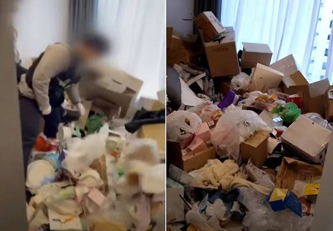 서울 강남의 한 생활형 숙박시설에 방치된 쓰레기 더미. /JTBC