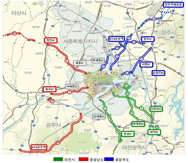 3월 기준 행복도시 광역도로망 21개 노선도(행복청 제공)