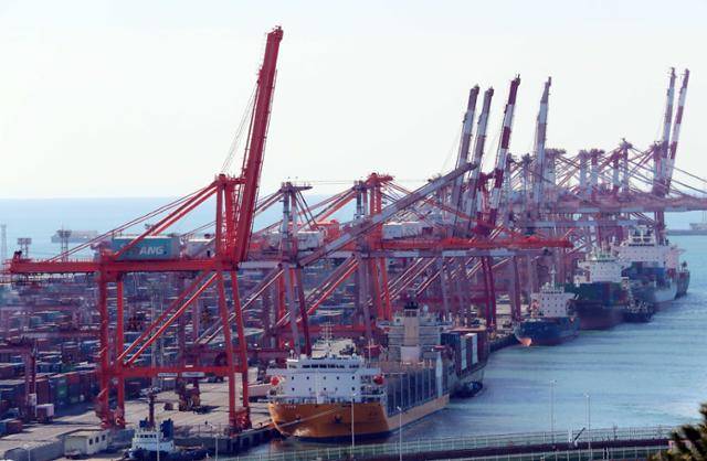 13일 부산 남구 신선대부두에서 컨테이너 선적 및 하역작업이 진행되고 있다. 뉴시스