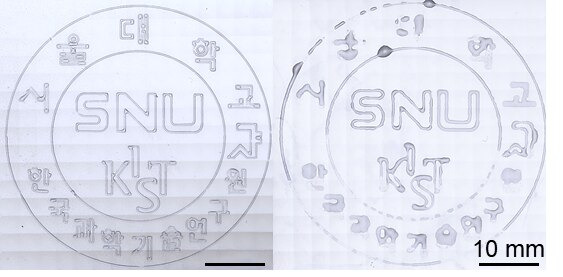 정승준 한국과학기술연구원(KIST) 소프트융합소재연구센터 책임연구원과 임종우 서울대 화학부 교수 공동연구팀이 개발한 반고체 겔 전해질(왼쪽). 기존 반고체 겔 전해질(오른쪽)에 비해 형상이 선명한 것을 볼 수 있다. /KIST