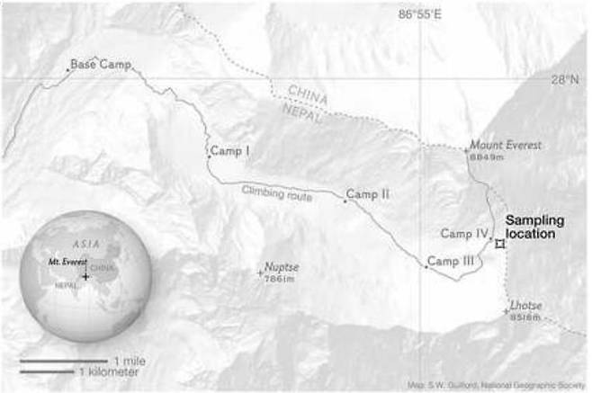 마지막 캠프와 시료채취 장소 위치  [Schmidt et, al. Arctic, Antarctic, and Alpine Research 논문 캡처]