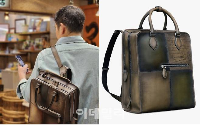 정용진 신세계그룹 부회장과 벨루티 백팩. (사진=정용진 신세계그룹 부회장 개인 인스타그램·벨루티)