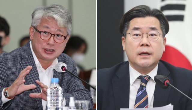 더불어민주당 조응천 의원(왼쪽), 박찬대 최고위원. 뉴스1