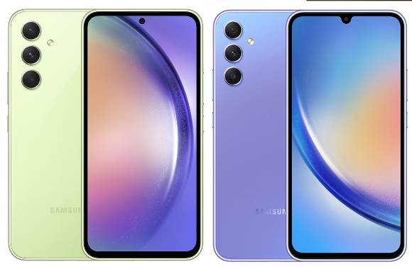삼성전자는 지난 15일 오후 6시(한국 시간) 글로벌 뉴스룸을 통해 보급형 스마트폰인 '갤럭시A34(오른쪽)'와 '갤럭시A54(왼쪽)'의 공식 출시를 알렸다. [사진=삼성전자]