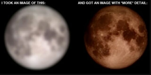 원래 달 사진(왼쪽)과 갤럭시S23 울트라로 찍은 사진 (사진,레딧 이용자(@ibreakphoto))