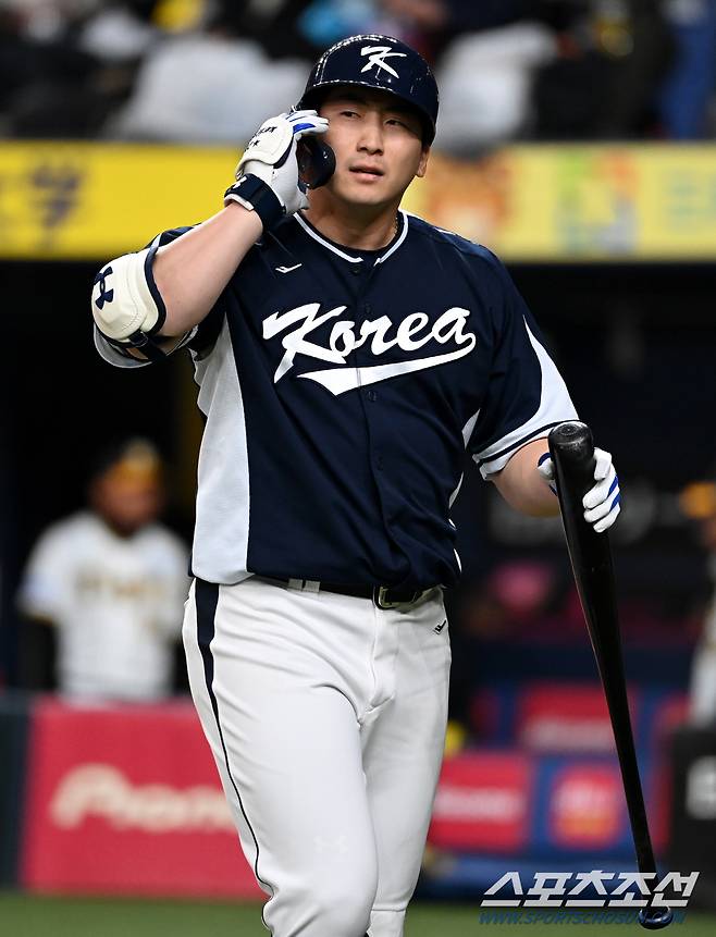 2023 월드베이스볼클래식(WBC) 한국대표팀과 한신의 공식 평가전이 7일 일본 오사카 교세라돔에서 열렸다. 6회초 한국대표팀 나성범이 삼진으로 물러나고 있다.오사카=허상욱 기자wook@sportschosun.com/2023.03.07/