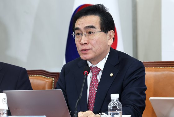 9일 오전 국회에서 태영호 최고위원이 발언하고 있다. 장진영 기자