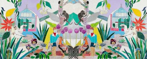 오천룡, Greenhouse and Garden,1994,Oil on canvas,130 x 324cm. [사진 가나아트]