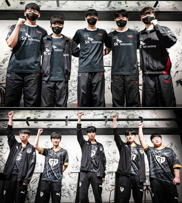 LCK 스프링 정규리그에서 각각 1위와 2위를 차지해 플레이오프 2라운드로 직행한 T1(위)과 젠지.사진제공｜LCK