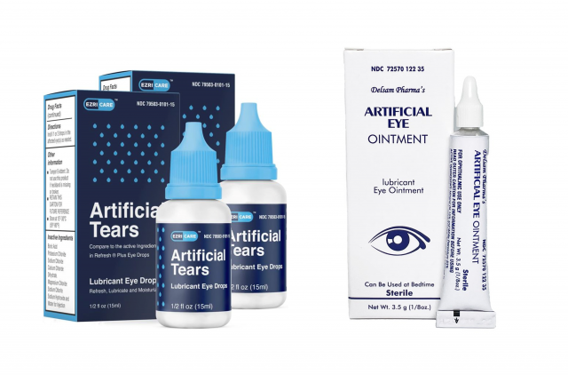 미국 식품의약국(FDA)가 사용 및 판매 중단을 통보한 글로벌 파마 헬스케어사의 에즈리케어(EzriCare) 인공눈물(왼쪽), 델삼 파마(Delsam Pharma) 연고. 아마존 갈무리