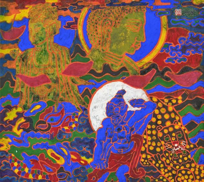 박생광, 토함산 해돋이, 1980년대, 한지에 채색, 69x77cm *재판매 및 DB 금지