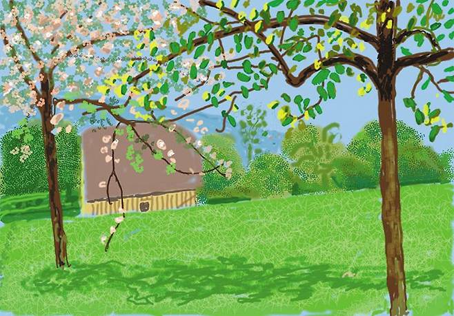 데이비드 호크니가 코로나19 봉쇄 기간 프랑스 노르망디에 머무르며 그린 ‘봄의 도착’. /ⓒDavid Hockney