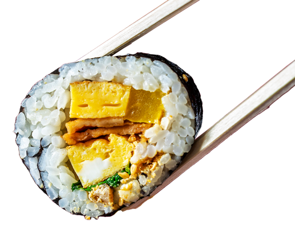 에덴김밥 단면. 잘 보이진 않지만 돼지고기와 깨소금을 간 가루가 들어있다. 맛의 비결이다.