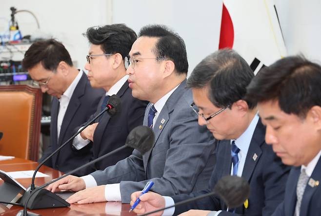 더불어민주당 박홍근 원내대표가 23일 오전 국회에서 열린 정책조정회의에서 발언하고 있다. ⓒ연합뉴스