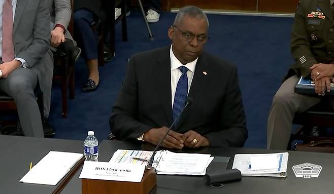 오스틴 미 국방장관  [하원 세출위 중계화면 캡처. 재판매 및 DB 금지]