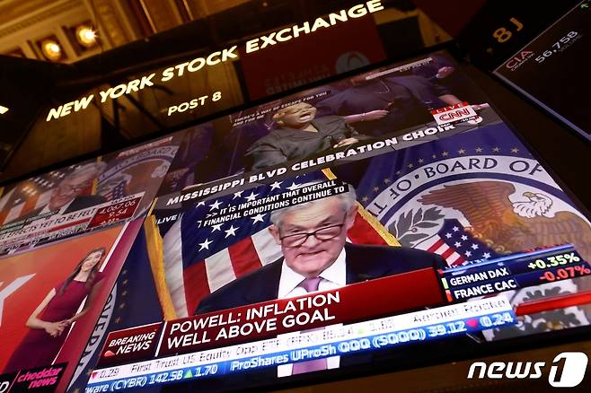 뉴욕증권거래소 내부 객장에 걸리 스크린ⓒ 로이터=뉴스1