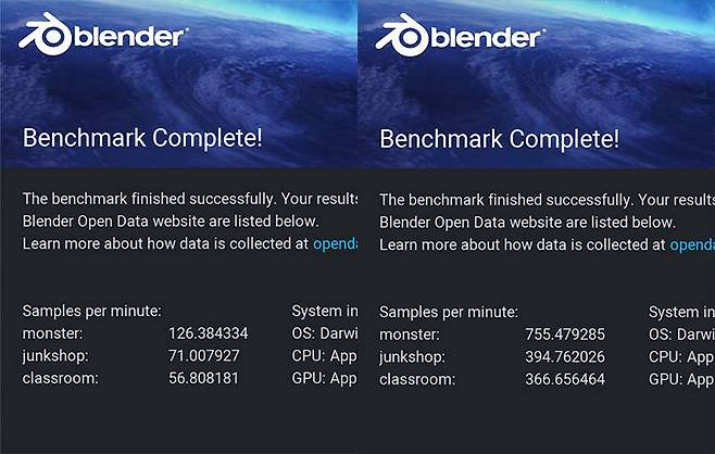 블렌더 벤치마크는 3D 렌더링 처리 성능을 가늠할 수 있는 잣대다. 출처=IT동아
