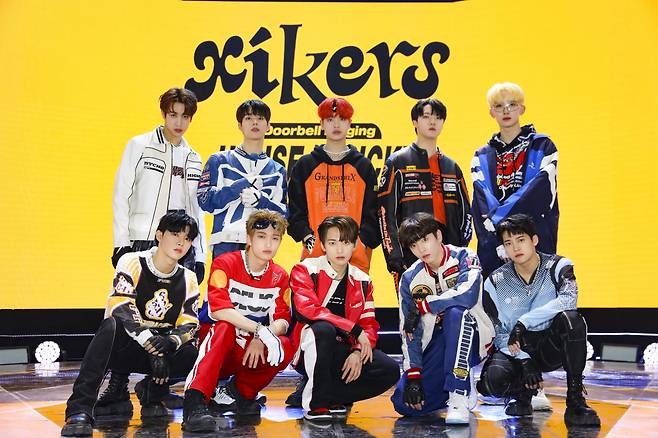 Rookie boy band Xikers holds its debut press conference at SBS Prism Tower in Sangam-dong, Seoul, on Wednesday. (KQ Entertainment)