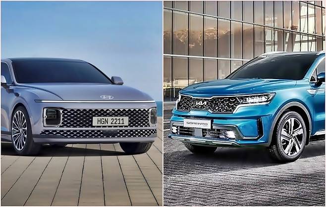 그랜저(왼쪽)와 쏘렌토 [사진출처=현대차, 기아]