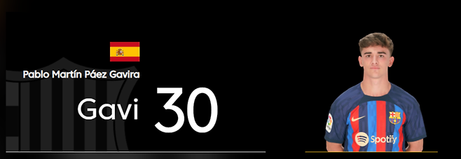 ▲ 31일(한국시간) 스페인 프리메라리가 홈페이지에 등재된 가비의 프로필. 30번으로 등번호가 바뀌어 있다.