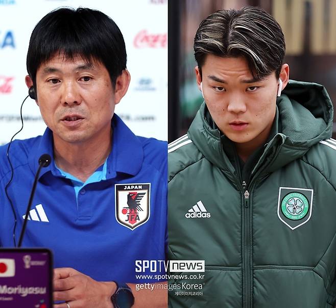 ▲ 모리야스 하지메 일본 국가대표팀 감독(왼쪽)과 오현규.