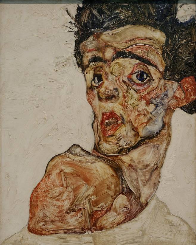 에곤 실레, Self-Portrait with Raised Bare Shoulder