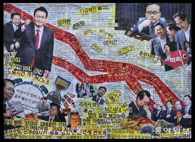 국내 일간지에 나온 글과 사진을 재료로 재구성한 콜라주 . 장승윤 기자