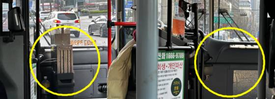 서울시가 지난 3월 1일부터 '현금 없는 버스' 시행을 확대한 가운데 JTBC 취재진이 탄 현금 있는 버스(왼쪽)와 현금 없는 버스의 모습. 〈사진=이세현 기자〉