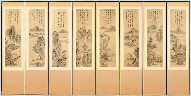 소치 허련의 8폭 병풍 작품인 ‘천강산수도병풍’. 국립광주박물관 제공