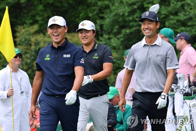 연습 라운드를 함께 한 김시우, 이경훈, 케빈 나(왼쪽부터) [로이터=연합뉴스]