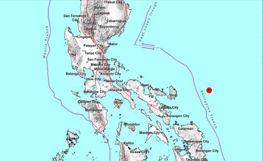 규모 6.2의 강진이 발생한 필리핀 동부 카탄두아네스 해역 [필리핀 화산지진연구소(PhiVolcs) 사이트 캡처. 재판매 및 DB 금지]