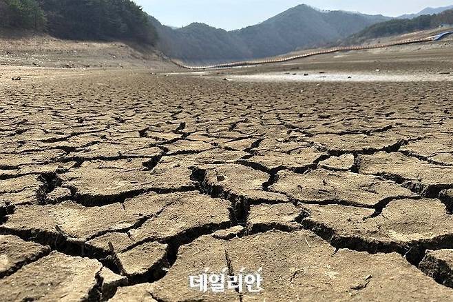 전남 순천시 상사면에 있는 주암댐이 지난달 20일 오후 말라붙어 갈라진 바닥을 드러내고 있다. ⓒ연합뉴스