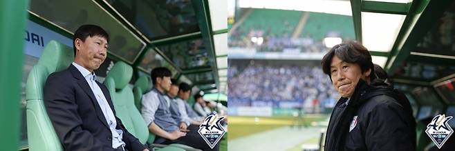 김상식 전북 현대 감독(왼쪽)과 이병근 수원 삼성 감독.   프로축구연맹 제공